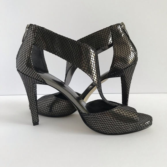 Enzo Angiolini Pewter Silver Zipper Croc Bootie Sandals - Picture 3 of 15